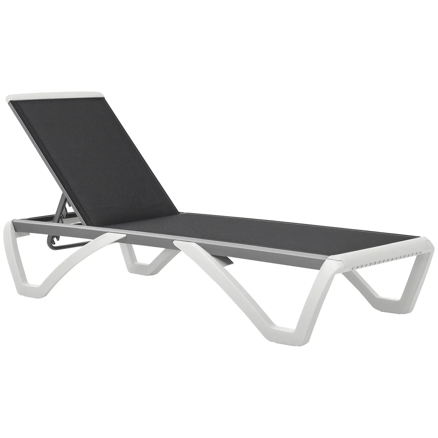 Outdoor Chaise Lounge Chair, Adjustable Back, Wheels, Mesh Fabric, Black Lounger Chairs Black, White at Gallery Canada