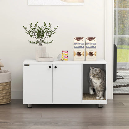 Hidden Cat Litter Box Furniture, Double Doors, Scratching Pad, White Cat Litter Box Enclosures at Gallery Canada