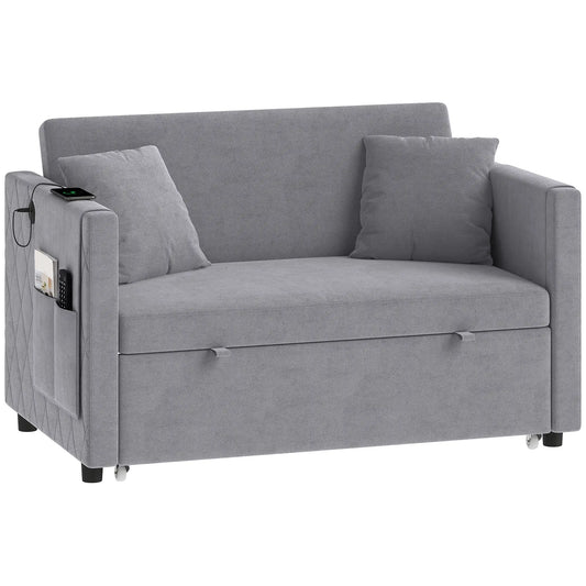 52" Velvet Sofa Bed, Pull Out Sleeper, USB Ports, Dark Grey Sofas & Reclining Chairs Dark Grey at Gallery Canada
