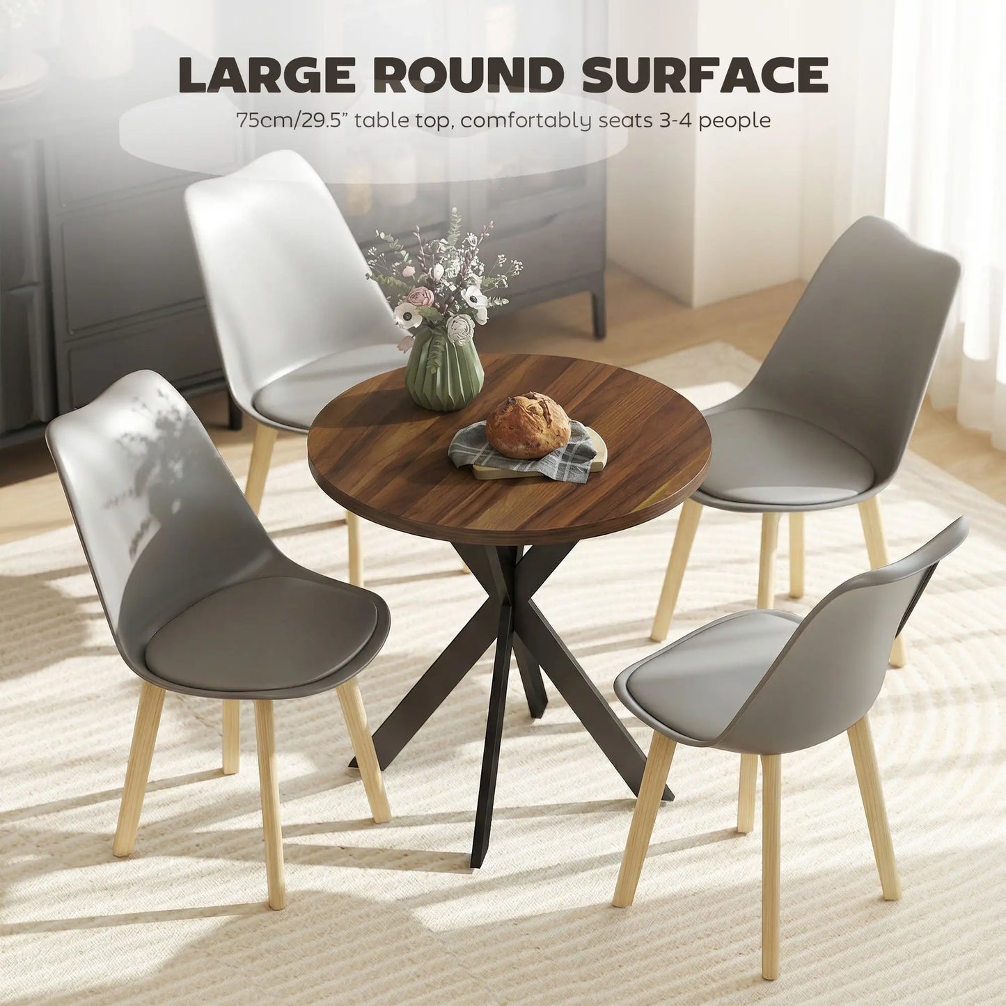 29" Round Dining Table, Walnut Finish, Steel Legs Dining Tables at Gallery Canada