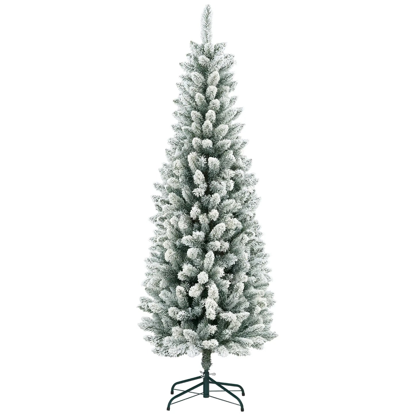6ft Flocked Pencil Christmas Tree, 479 Branch Tips, Metal Base