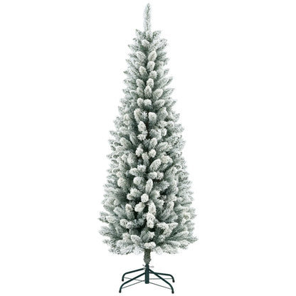 6ft Flocked Pencil Christmas Tree, 479 Branch Tips, Metal Base