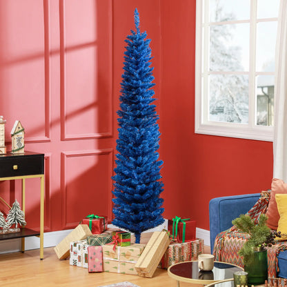 7' Slim Artificial Christmas Tree, Realistic Branches, Deep Blue Pencil Christmas Trees at Gallery Canada