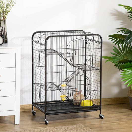 Rolling Small Animal Cage 36.6" Pet Rabbit Ferret Playpen, Animal Supply Kit Metal Black for Bunny, Pet Mink, Chinchilla - Gallery Canada
