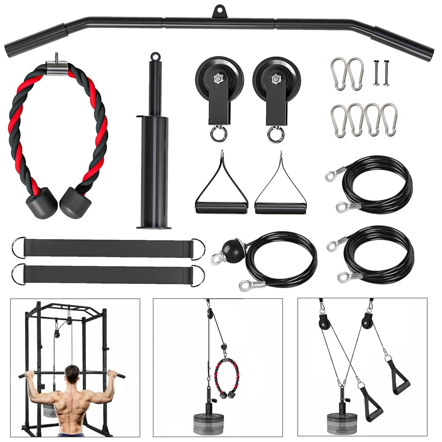 Weight Cable Pulley System, Universal Loading Pin, LAT Pull Down, Biceps Curl Strength Training Equipment at Gallery Canada