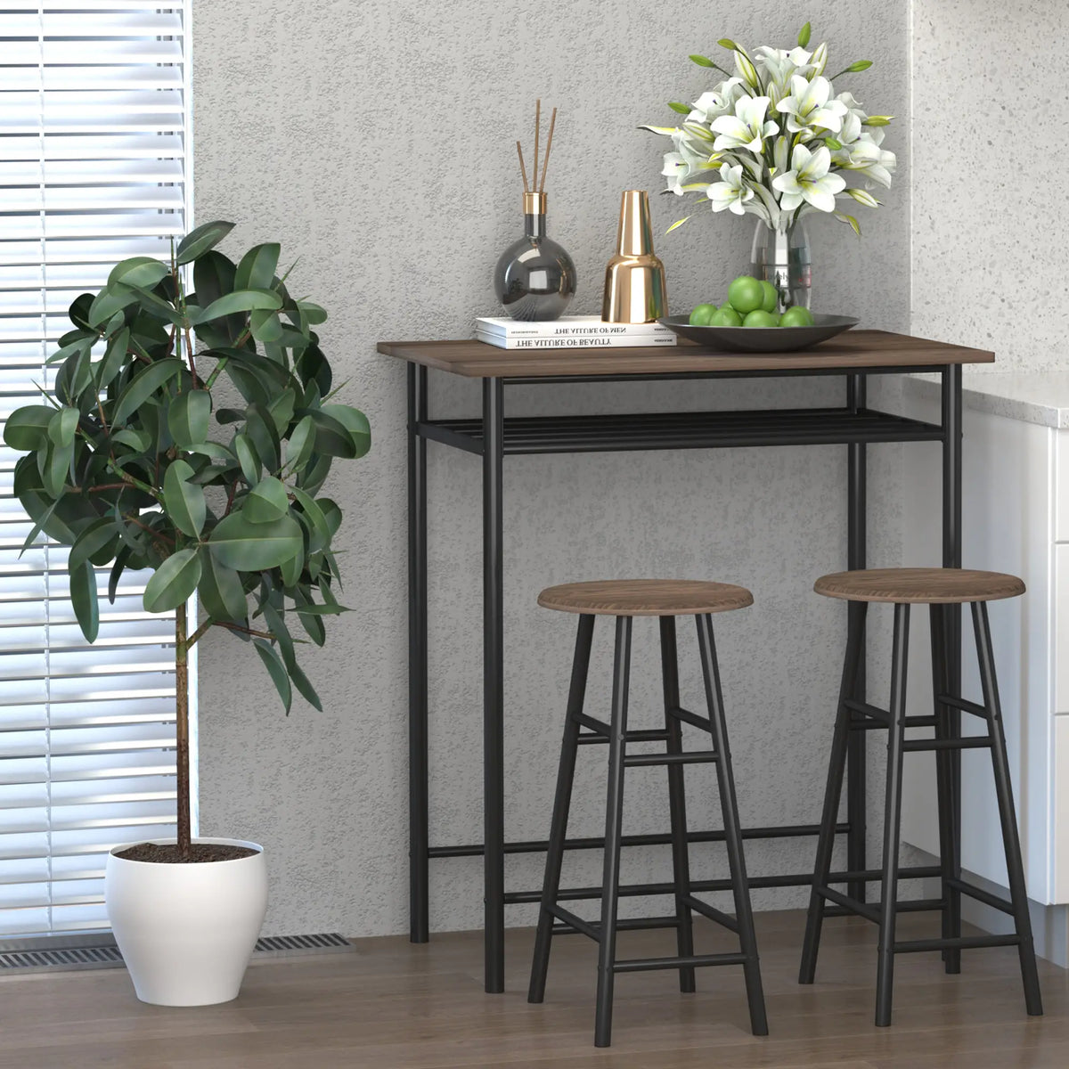 3-Piece Counter Height Bar Table Set, 1 Table 2 Stools, Black Oak, Black Bar Sets at Gallery Canada