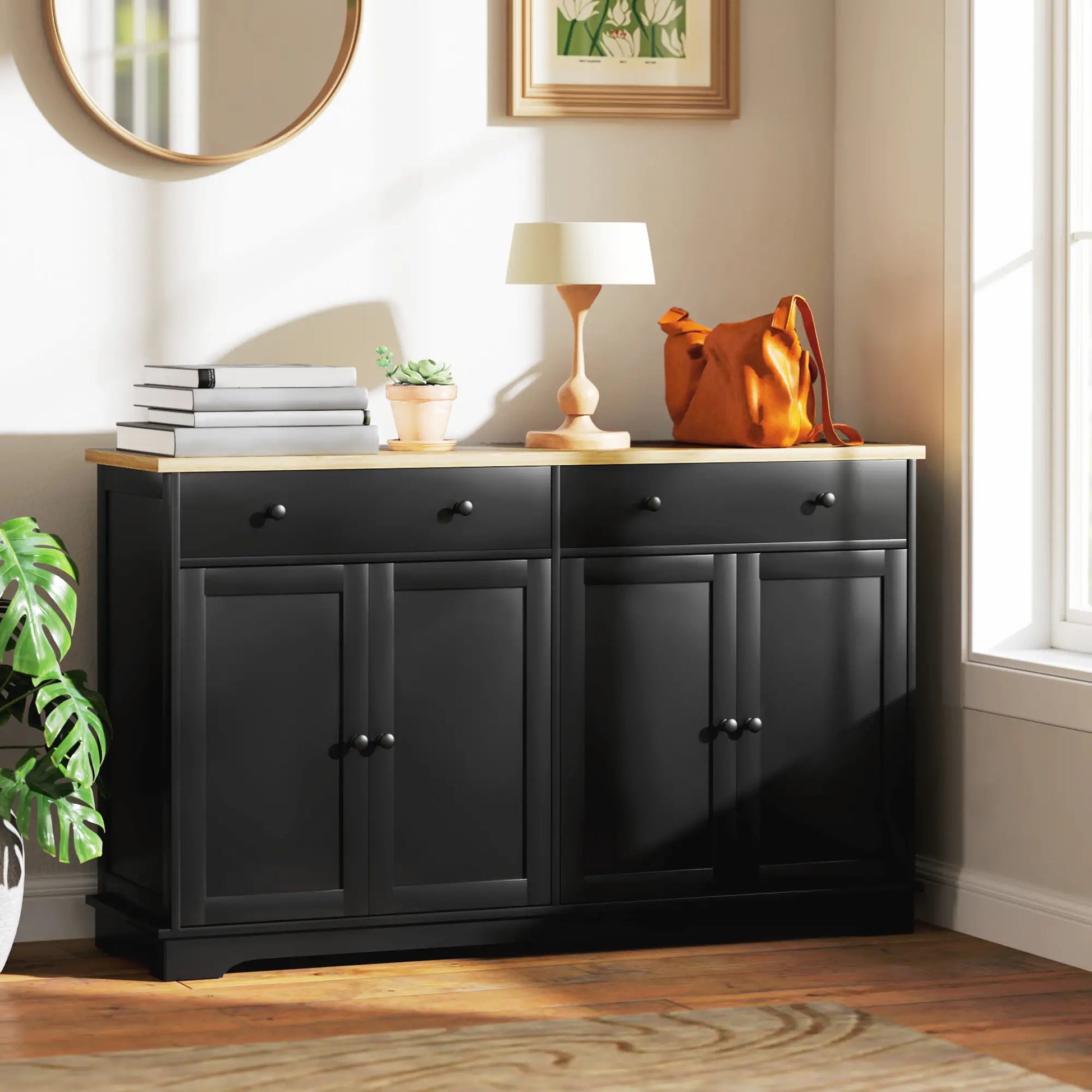 Modern Sideboard, Buffet Cabinet with Drawers, Adjustable Shelves, Black Storage Cabinets at Gallery Canada