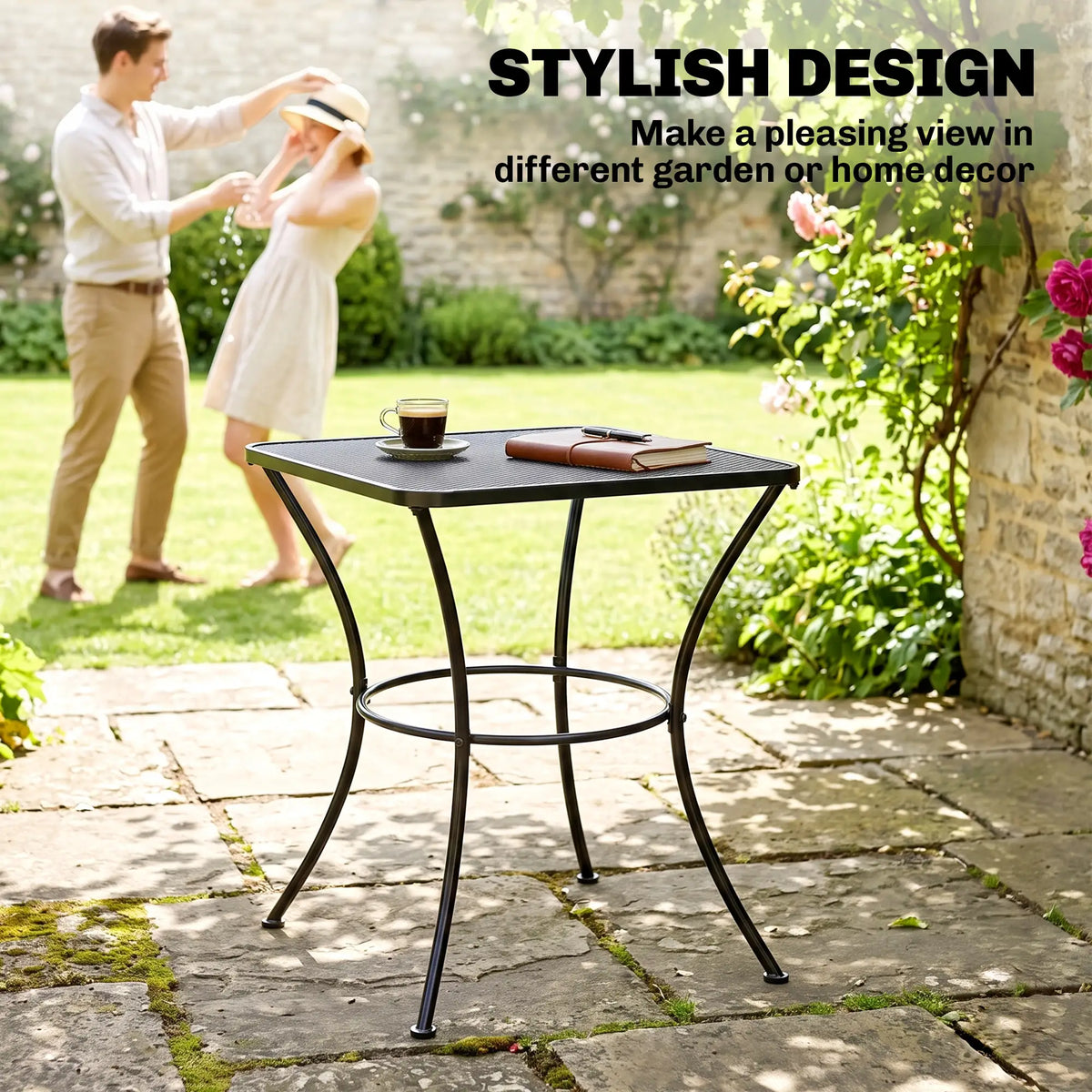 Square Metal Bistro Table, 23.6" x 23.6" x 27.6", Black Patio Side Tables at Gallery Canada