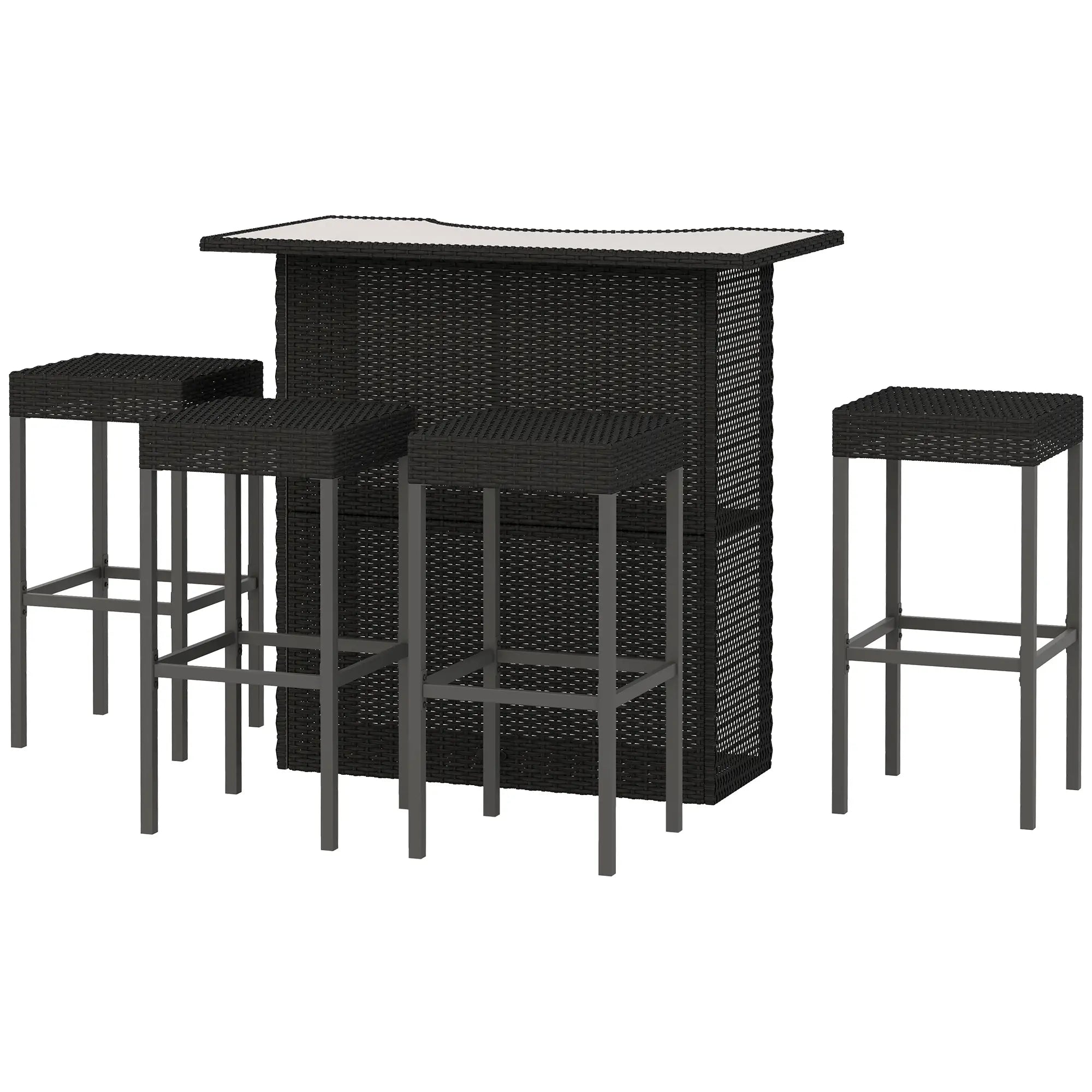 5-Piece Patio Bar Set, Outdoor PE Rattan Table and Chairs, Black Bistro Sets Black at Gallery Canada