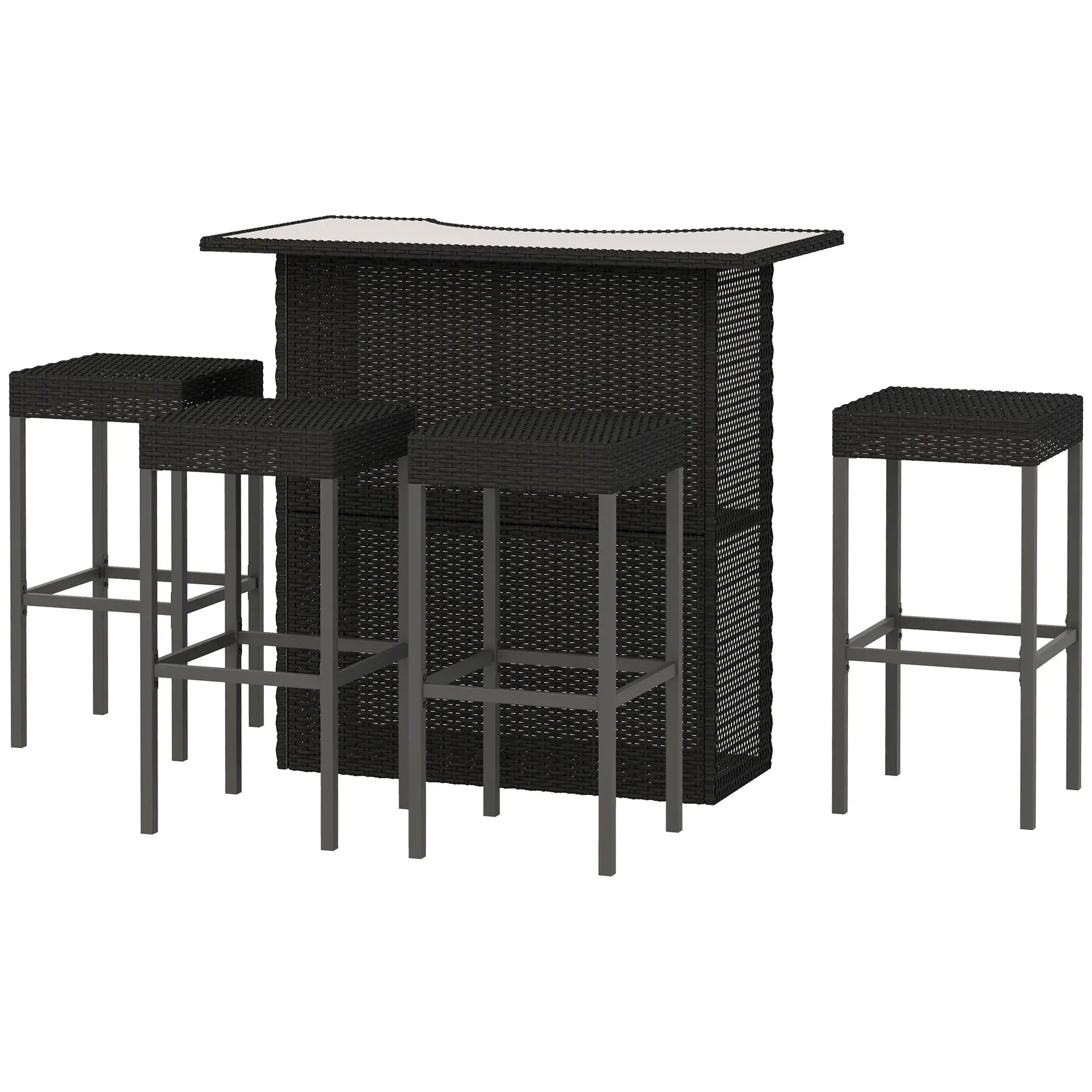 5-Piece Patio Bar Set, Outdoor PE Rattan Table and Chairs, Black Bistro Sets Black at Gallery Canada
