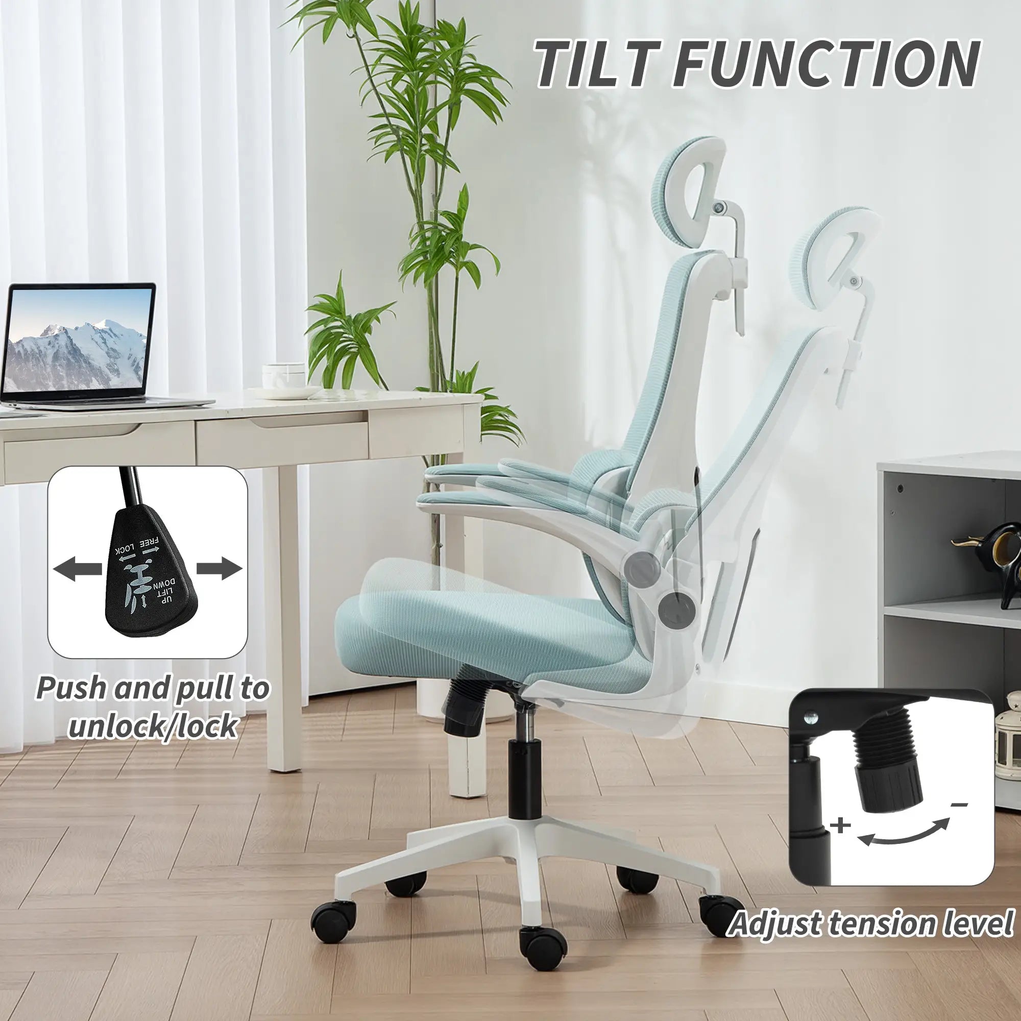 High Back Office Chair, Mesh Computer Chair, Adjustable Height, Light Blue Office Chairs at Gallery Canada