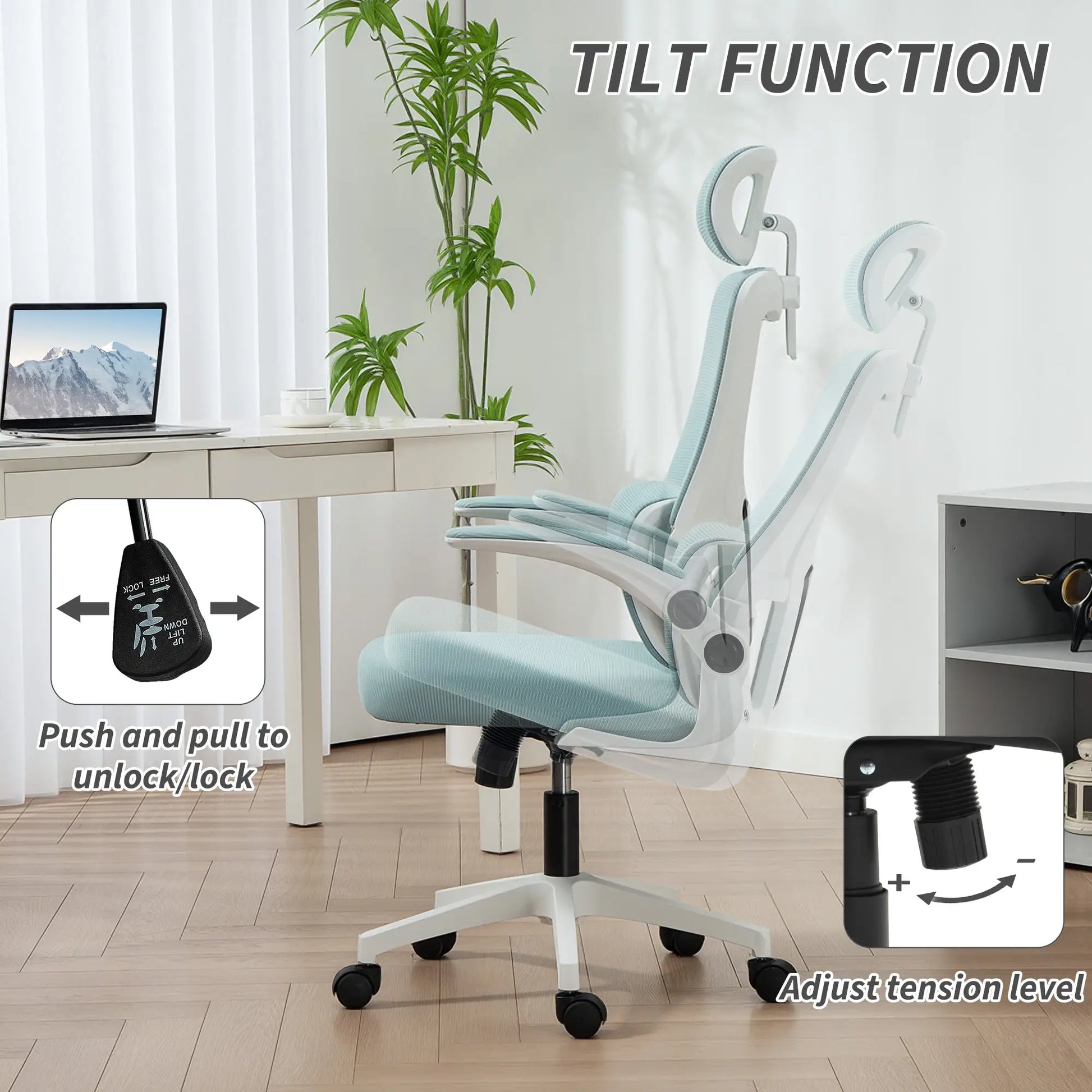 High Back Office Chair, Mesh Computer Chair, Adjustable Height, Light Blue Office Chairs at Gallery Canada