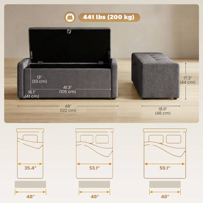 Storage Ottoman Bench, Linen Fabric, Wide Padded Seat, Dark Grey Storage Ottomans & Benches at Gallery Canada