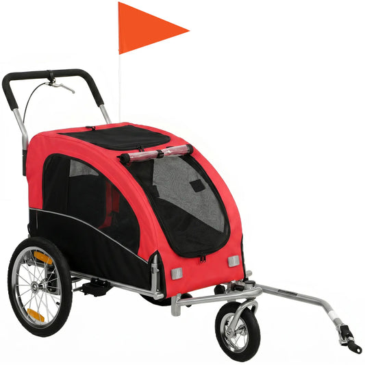 2 In 1 Dog Bike Trailer, Foldable Pet Stroller, Red Dog Bike Trailers & Strollers Red, Black at Gallery Canada