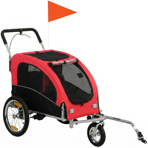 2 In 1 Dog Bike Trailer, Foldable Pet Stroller, Red