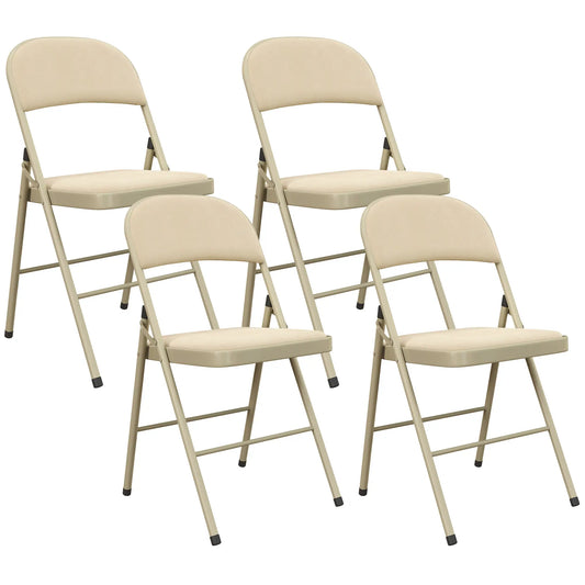 4 Pack Folding Chairs, Padded Seats, Velvet, Steel Frame, Beige Dining Chairs Beige at Gallery Canada