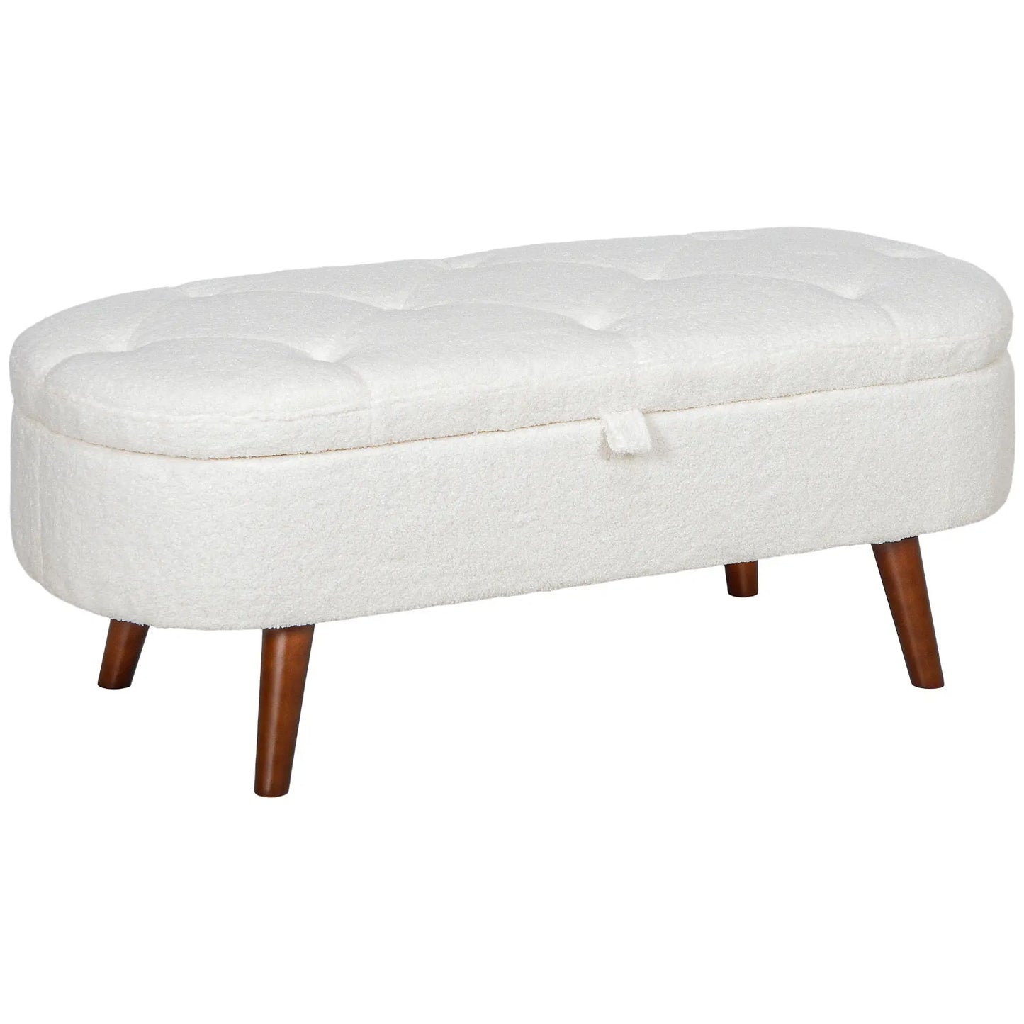 Boucle Storage Bench, Tufted Teddy Fleece, Wood Legs, White Storage Ottomans & Benches at Gallery Canada