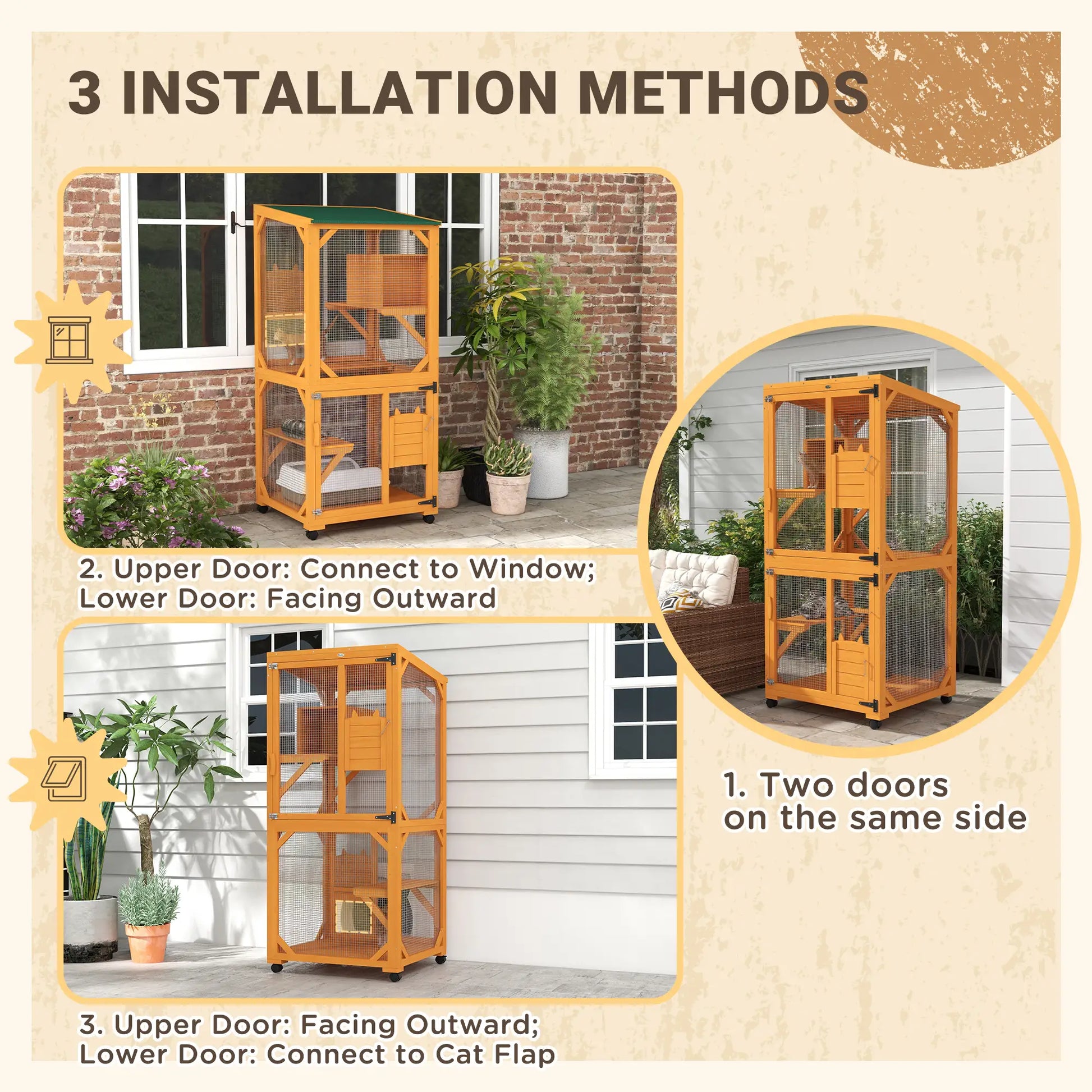 Outdoor Catio, Elevated Design, Wheels, Resting Box, Water-Resistant, Orange Outdoor Cat Enclosures at Gallery Canada
