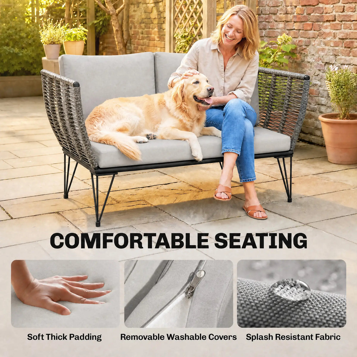 Outdoor Patio Sofa, 2 Seater Loveseat With Cushions, Light Grey Patio Furniture Sets at Gallery Canada