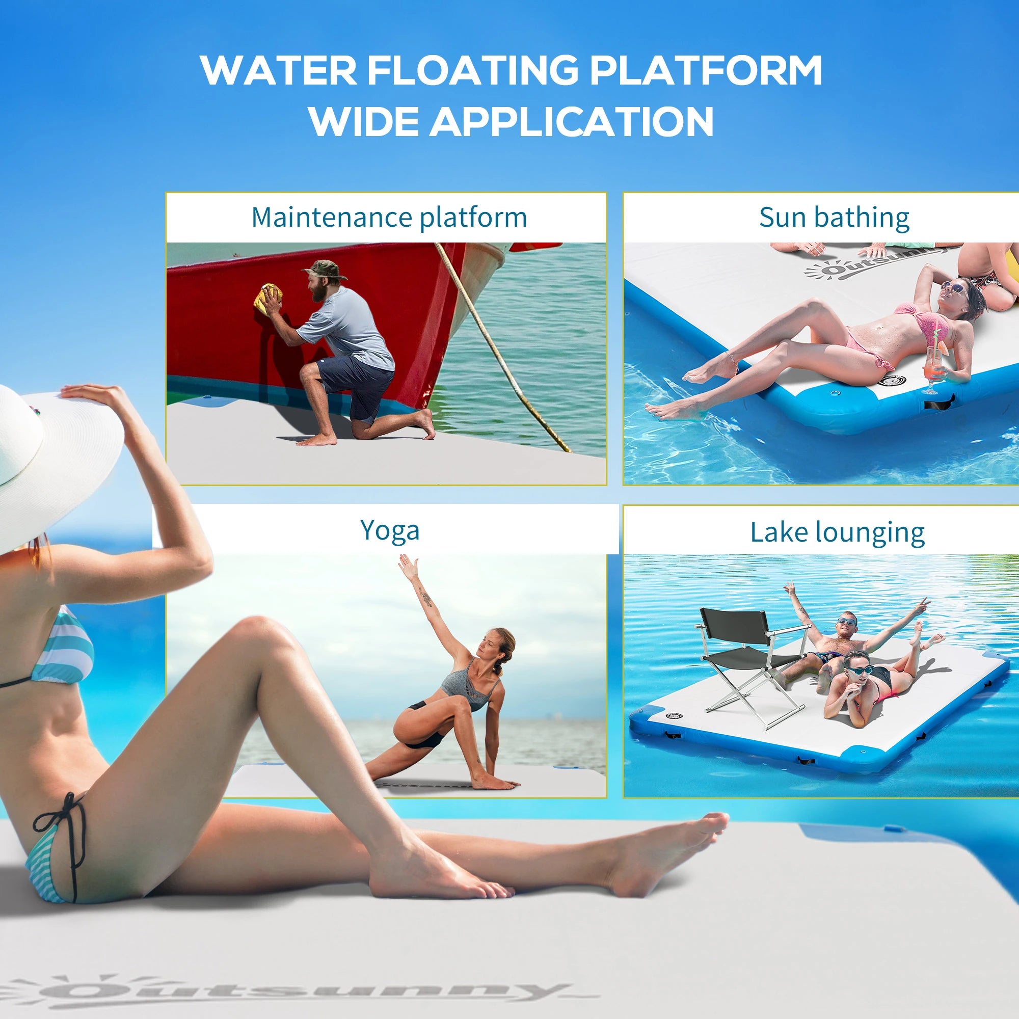 10' x 7' Inflatable Floating Dock, for Pool, Beach, Ocean, Blue Floating Water Mats at Gallery Canada