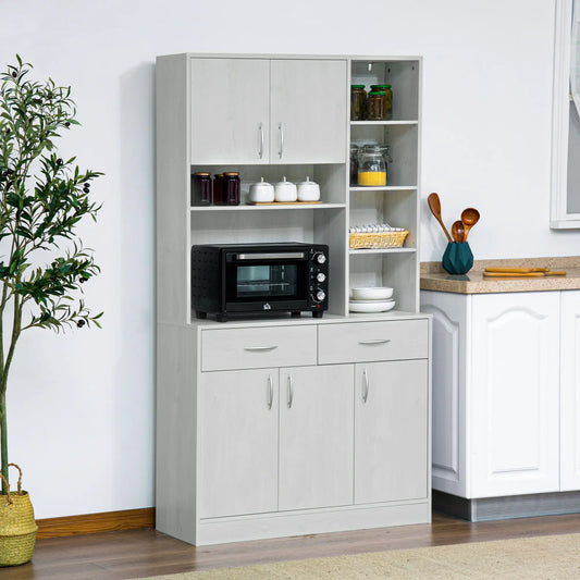 71" Kitchen Hutch with Storage Cabinet, Modern Buffet, Ash White Kitchen Pantry Cabinets Ash White at Gallery Canada