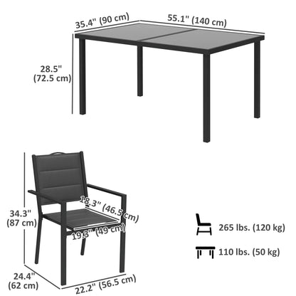 5 Piece Outdoor Dining Set, 4 Stackable Chairs, Rectangle Table, Tempered Glass Top, Steel Frame, Black Outdoor Dining Sets at Gallery Canada
