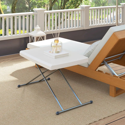 Folding Outdoor Patio Table, 3-Level Adjustable, HDPE Top, Steel Legs, White Patio Dinning Tables at Gallery Canada