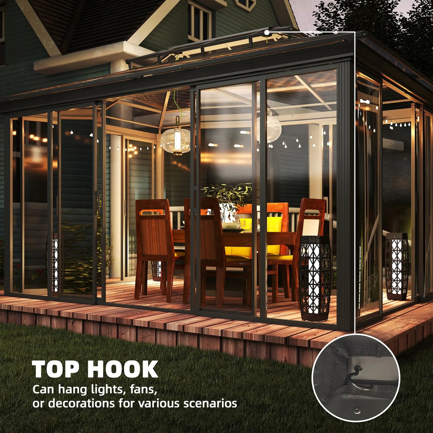 10' x 14' Aluminum Hardtop Gazebo, Sliding Doors, Double Roof, Dark Grey Gazebos at Gallery Canada