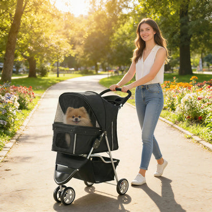 3 Wheel Foldable Dog Stroller, Storage Basket, Adjustable Canopy, Black Dog Bike Trailers & Strollers at Gallery Canada