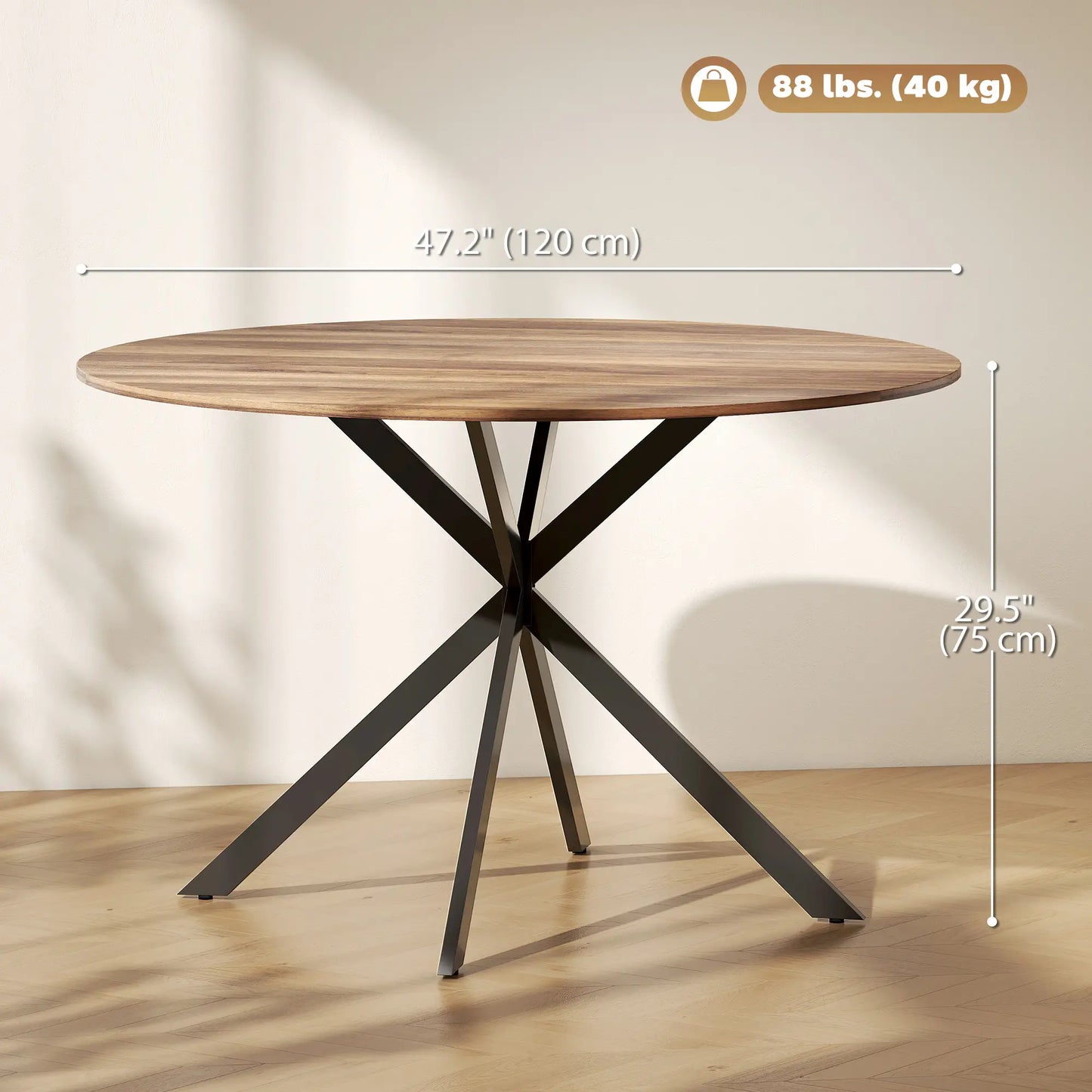 47 Inch Round Kitchen Table, Industrial Dining Table, Dark Brown Black Dining Tables at Gallery Canada