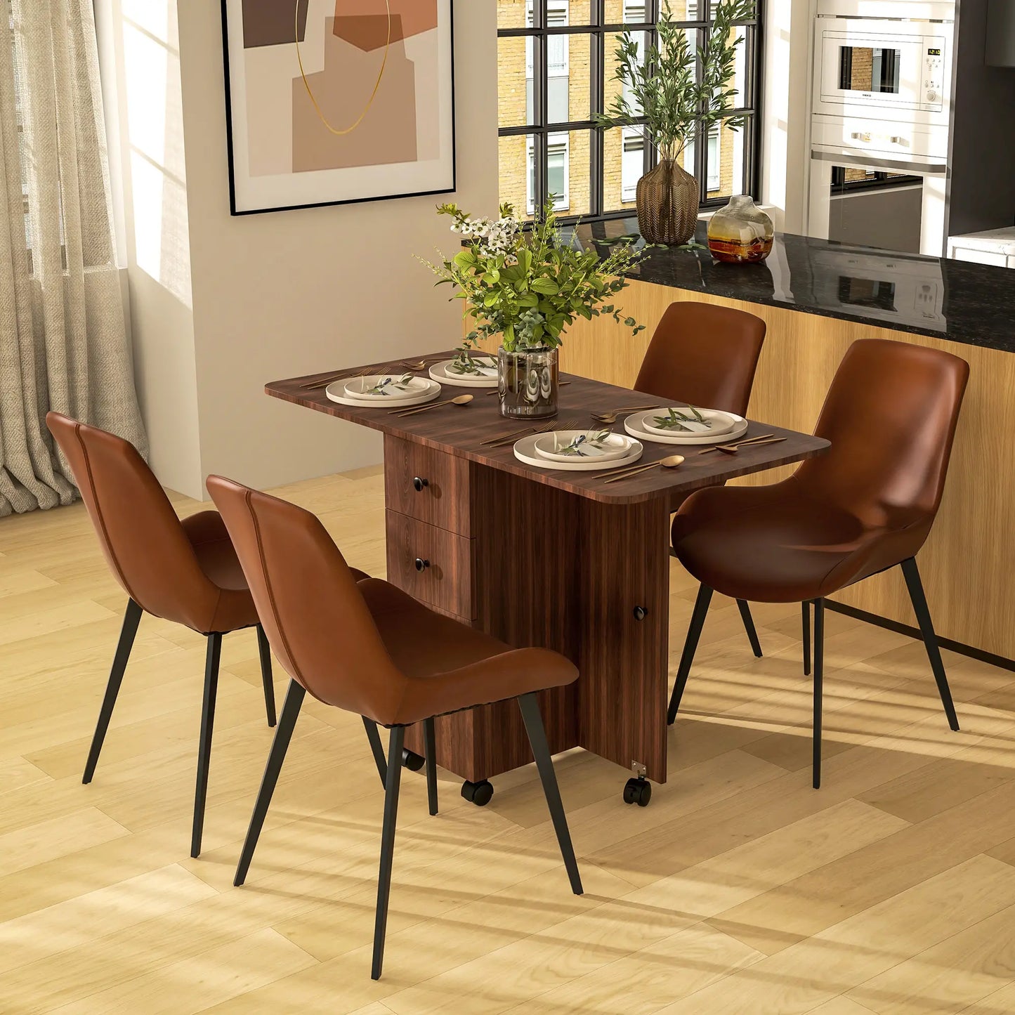 Drop Leaf Dining Table, Mobile Folding Table With Drawers, Brown Bar Tables & Dining Tables at Gallery Canada