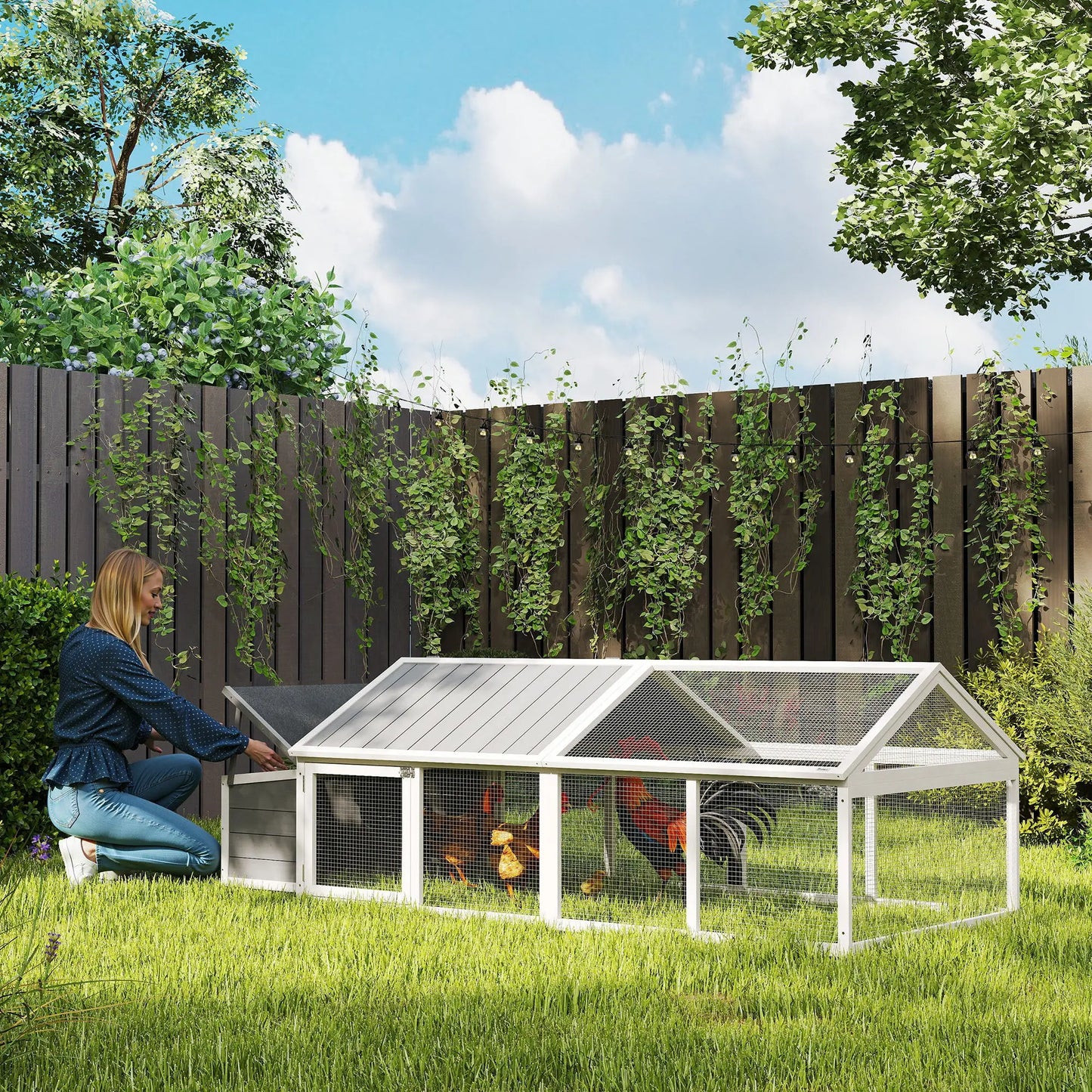 95"L Chicken Coop With Nesting Box, Wooden Roof, Side Door, For 4-8 Chickens Chicken Coops at Gallery Canada