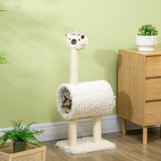 Cat Tree Alpaca-shaped Kitty Tower with Tunnel Sisal Scratching Post, 15.4" x 11.8" x 37.4", Cream - Gallery Canada