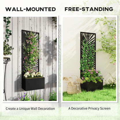 Raised Garden Bed, Outdoor Privacy Screen, Metal Planter Box with Trellis, Wall-Mounted, Black Raised Garden Beds at Gallery Canada