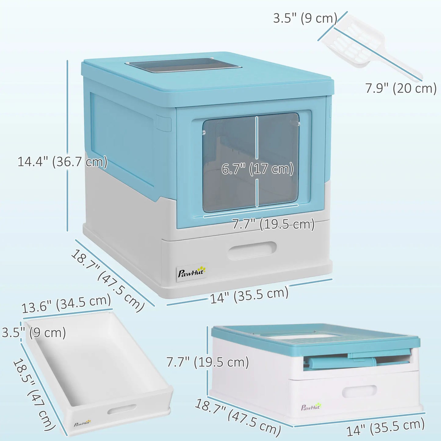 Top Entry Enclosed Kitty Litter Box with Scoop, Tray, Blue Cat Litter Box Enclosures at Gallery Canada