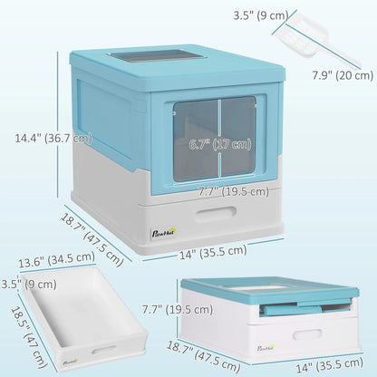 Top Entry Enclosed Kitty Litter Box with Scoop, Tray, Blue Cat Litter Box Enclosures at Gallery Canada