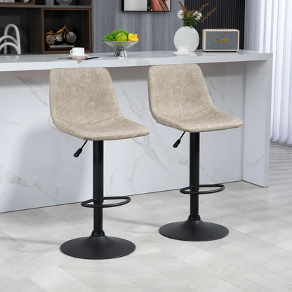 Adjustable Counter Height Bar Stools, Set of 2, 360° Swivel, Vintage Leather, Beige Bar Stools at Gallery Canada