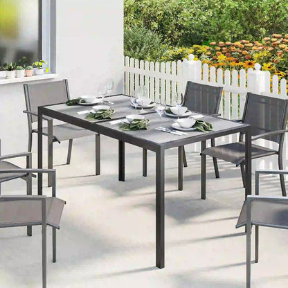 Outdoor Dining Table For 4-6, 59" Wood-Effect Top, Grey Patio Dining Tables at Gallery Canada