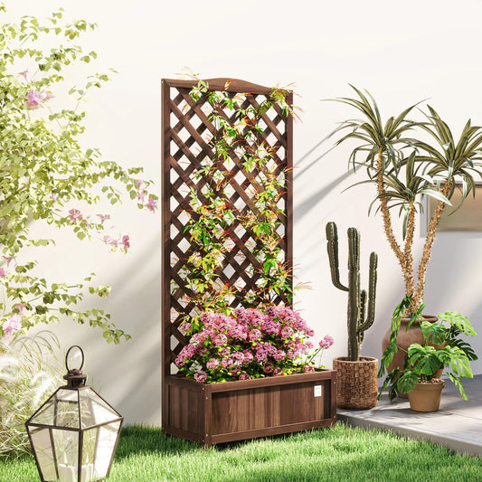 Wood Planter With Trellis, Raised Garden Bed, 30" x 14" x 67", Dark Brown Wooden Planter Boxes Dark Brown at Gallery Canada