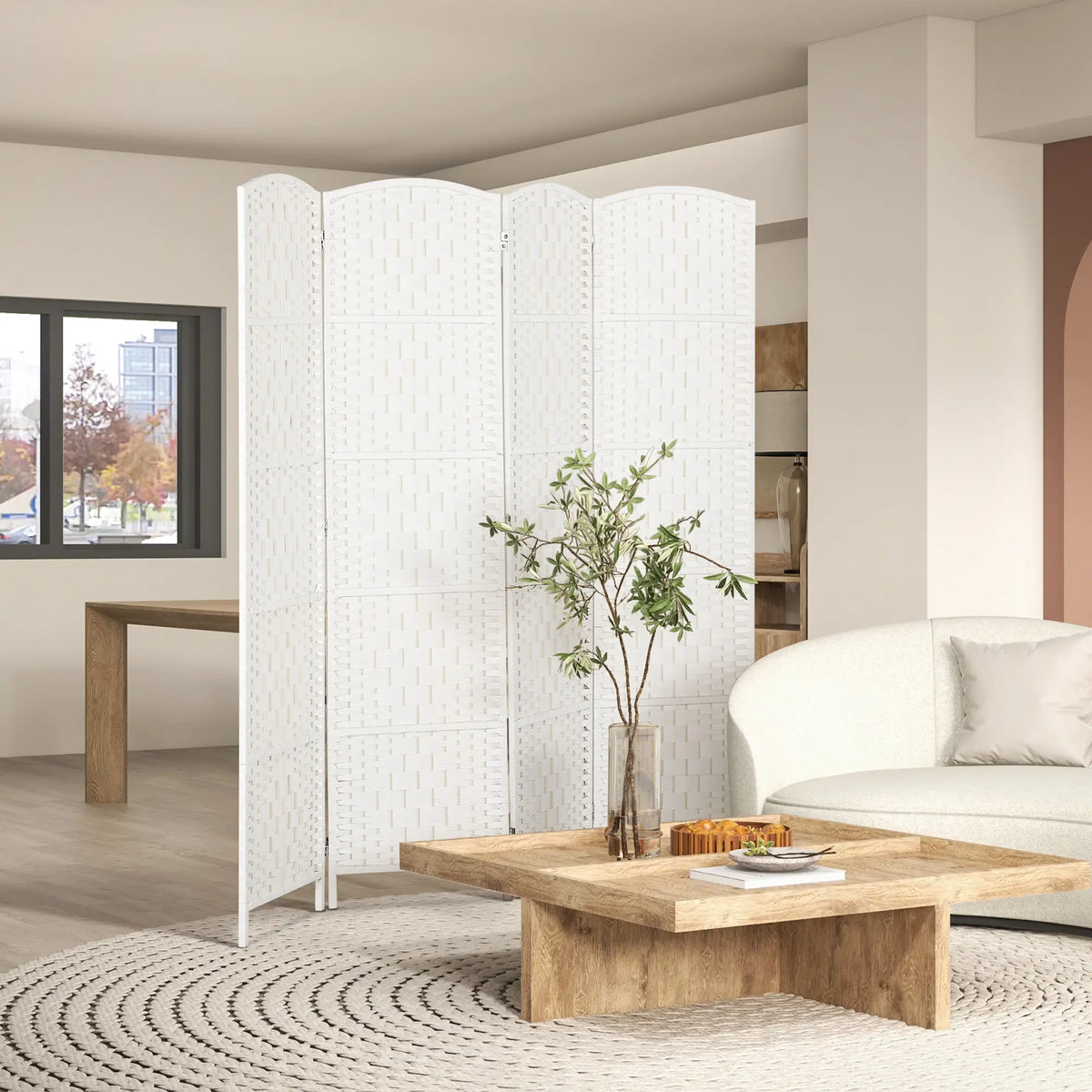 6ft 4-Panel Folding Room Divider, Wooden Frame, White Room Dividers at Gallery Canada