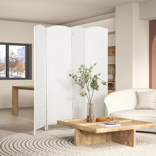 6ft 4-Panel Folding Room Divider, Wooden Frame, White