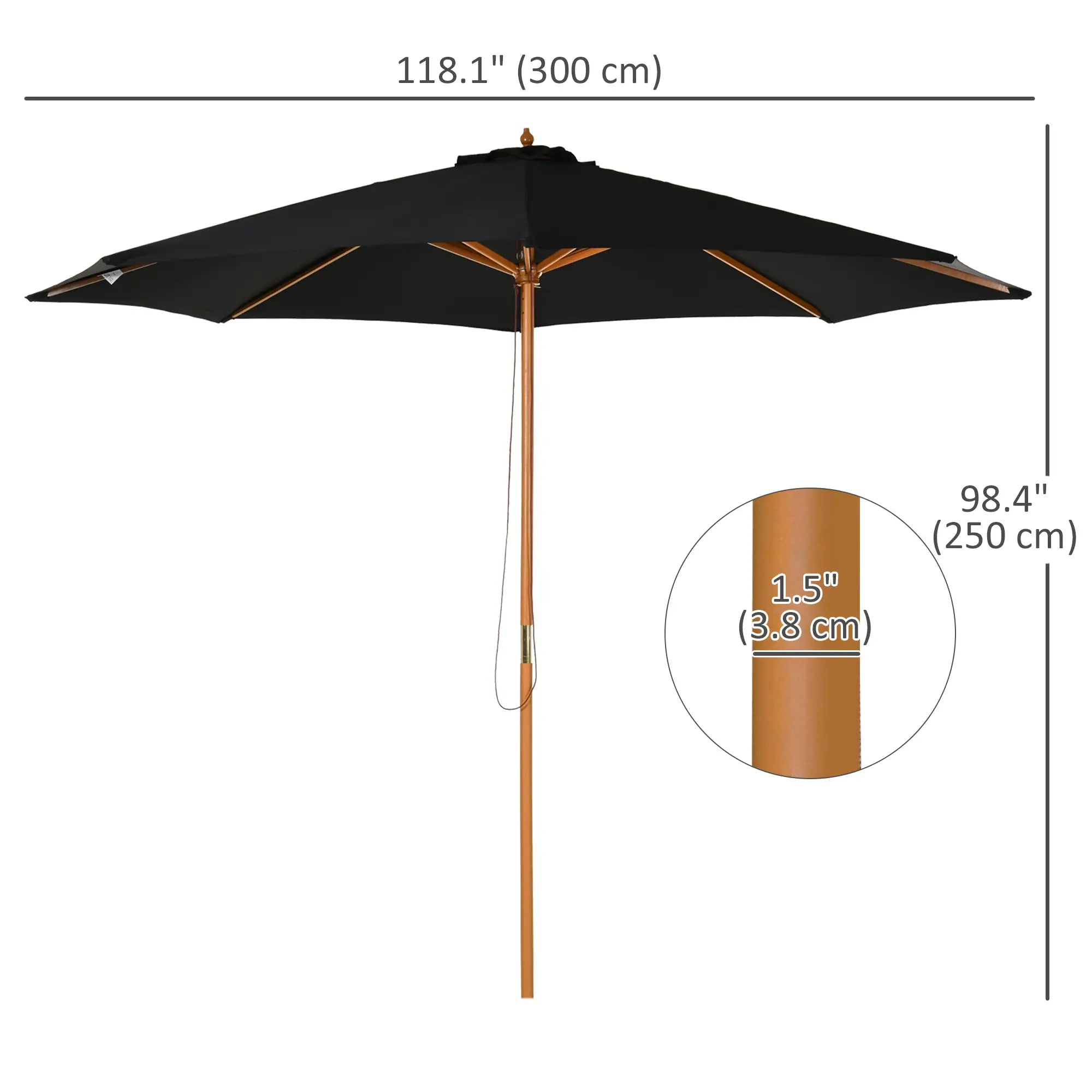 10' x 8' Wooden Patio Umbrella, Outdoor Sunshade Canopy, Black Sun Umbrellas at Gallery Canada