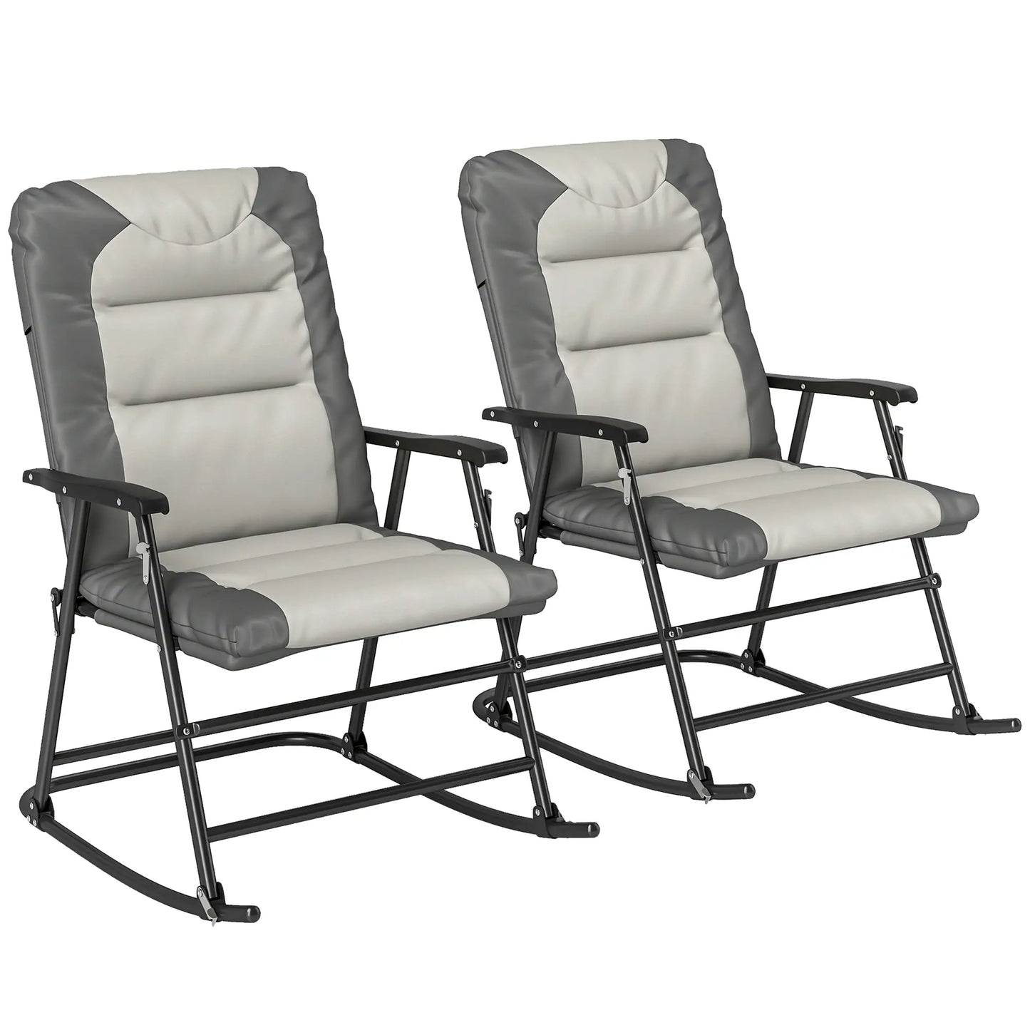 Folding Rocking Chair Set, 2 Padded Rockers with Armrest, Light Grey Outdoor Rocking Chairs Light Grey, Dark Grey at Gallery Canada