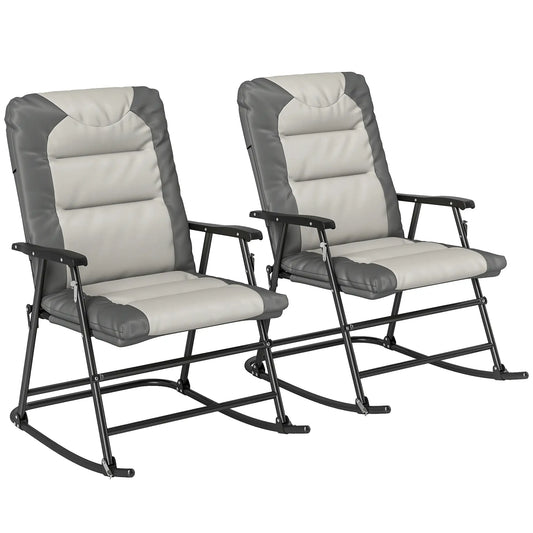 Folding Rocking Chair Set, 2 Padded Rockers with Armrest, Light Grey Outdoor Rocking Chairs Light Grey, Dark Grey at Gallery Canada