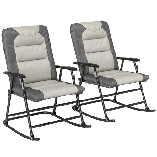 Folding Rocking Chair Set, 2 Padded Rockers with Armrest, Light Grey