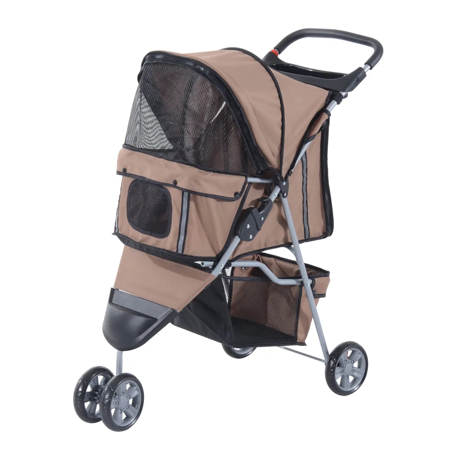 3 Wheel Foldable Cat Stroller, Storage Basket, Adjustable Canopy, Coffee Dog Bike Trailers & Strollers at Gallery Canada