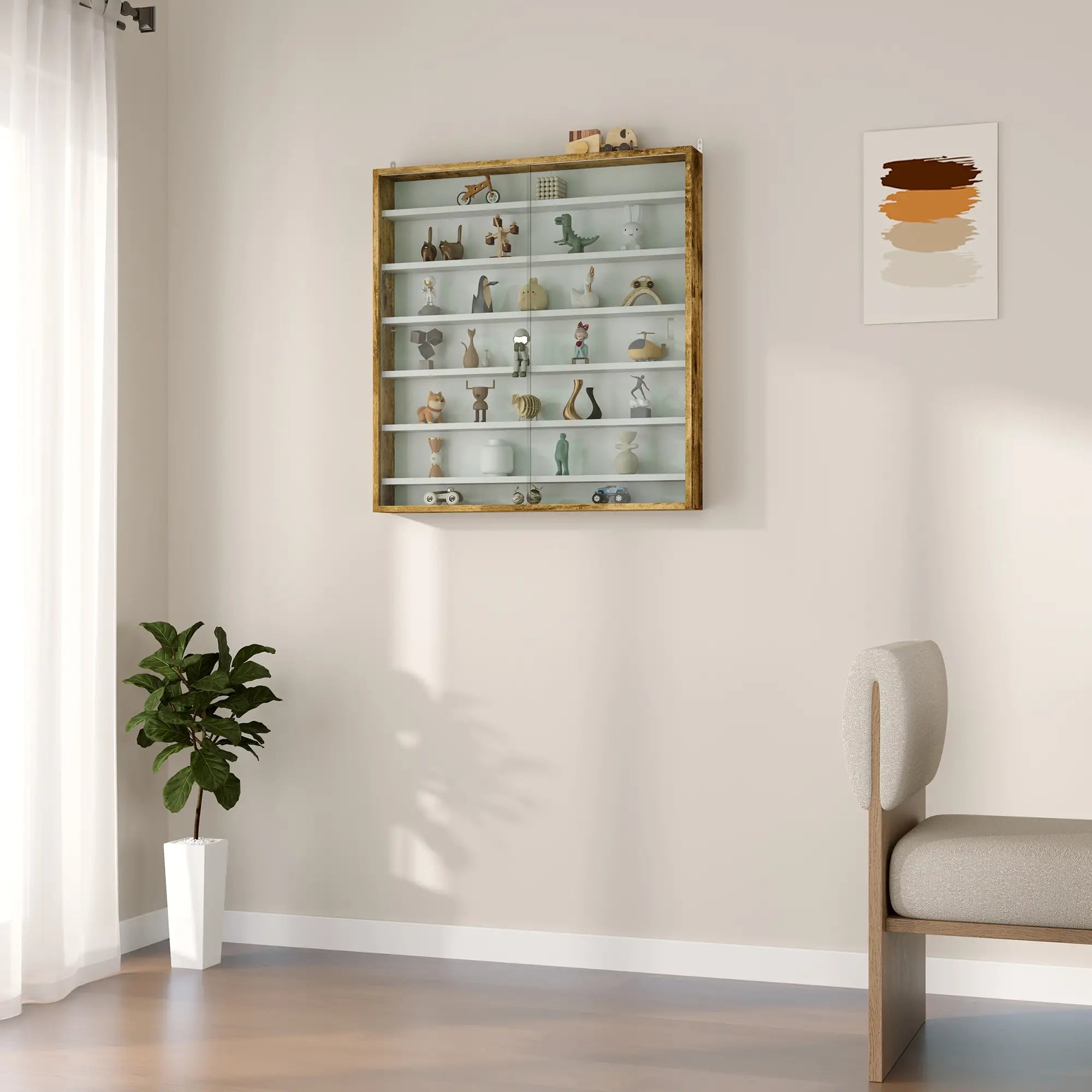 7-Tier Glass Curio Cabinet, 2 Glass Doors, 6 Adjustable Shelves, Rustic Brown Display Bookshelves at Gallery Canada