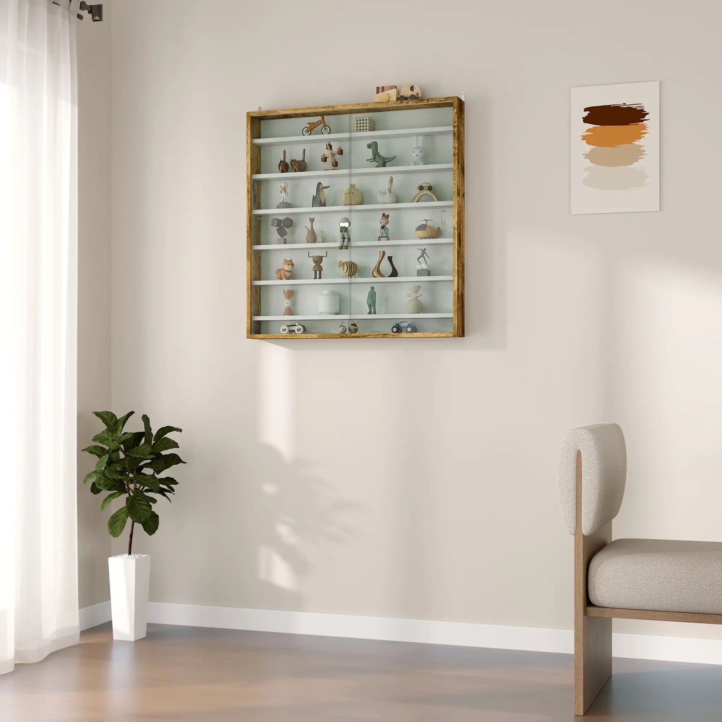 7-Tier Glass Curio Cabinet, 2 Glass Doors, 6 Adjustable Shelves, Rustic Brown Display Bookshelves at Gallery Canada