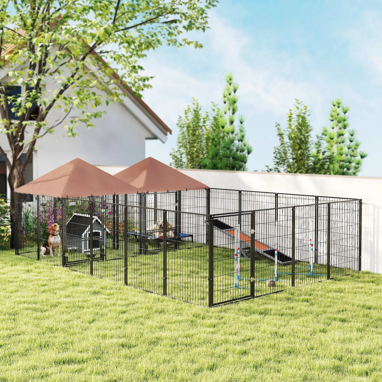 Large Outdoor Dog Kennel, 2 Rooms, Rotating Bowls, 13.5' x 9.4' x 5.1' Houses, Kennels & Pens at Gallery Canada