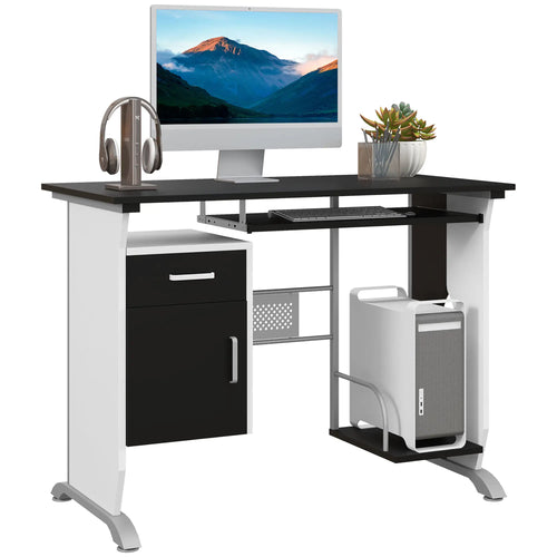 Computer Desk With Keyboard Tray, CPU Stand, Black and White